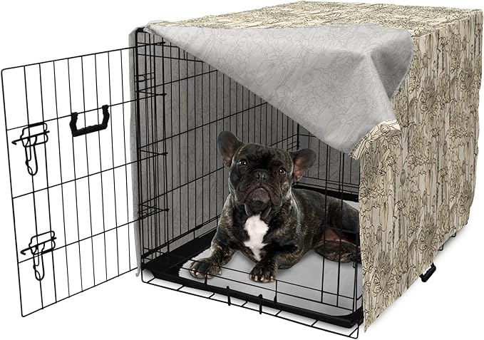 Lunarable Floral Dog Crate Cover, Daffodil and Carnation Bouquets Sketch Art Style Botanical Blossoms Field, Easy to Use Pet Kennel Cover for Cats & Medium Dogs, 24 Inch, Beige and Champagne