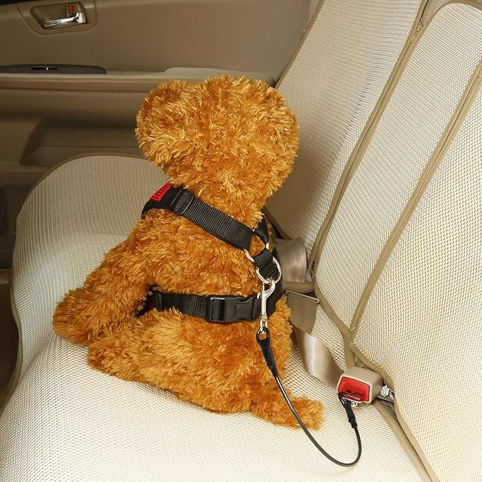 Dog Car Seat Belt, Stainless Steel Cable Chew Proof Pet Car Seat Belt Safety Restraint Tether Puppy Vehicle Seat Belt Double Clip Chew Proof Dog Car Leash Lead(16 inch)