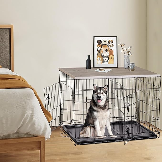 Deblue Dog Crate Table Topper, Dog Kennel Table Topper for 36 Inches Cage, Rustic Style Decorative Dog Crate Table Topper for 36 Inches Wire Crate - Grey