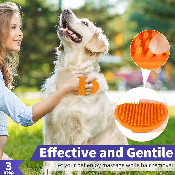 Comotech 3PCS Dog Bath Brush | Dog Shampoo brush | Dog Scrubber for Bath | Dog/Grooming/Washing Brush Scrubber (Purple Green Orange)