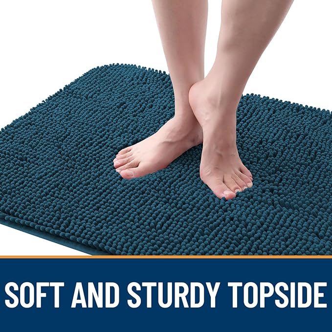OLANLY Dog Door Mat for Muddy Paws 24x16, Absorbs Moisture and Dirt, Absorbent Non-Slip Washable Mat, Quick Dry Chenille, Mud Mat for Dogs, Entry Indoor Door Mat for Inside Floor, Atlantic Blue