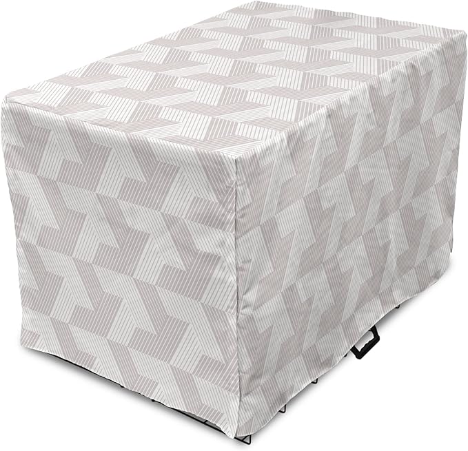 Ambesonne Modern Dog Crate Cover, Illustration of Diagonal Stripes Forming Geometric Shapes in Greyscale, Easy to Use Pet Kennel Cover for Small Dogs Puppies Kittens, 18 Inch, Pale Taupe and White