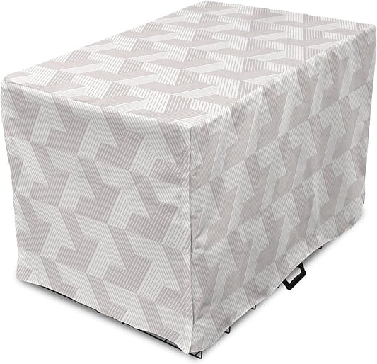 Ambesonne Modern Dog Crate Cover, Illustration of Diagonal Stripes Forming Geometric Shapes in Greyscale, Easy to Use Pet Kennel Cover for Small Dogs Puppies Kittens, 18 Inch, Pale Taupe and White