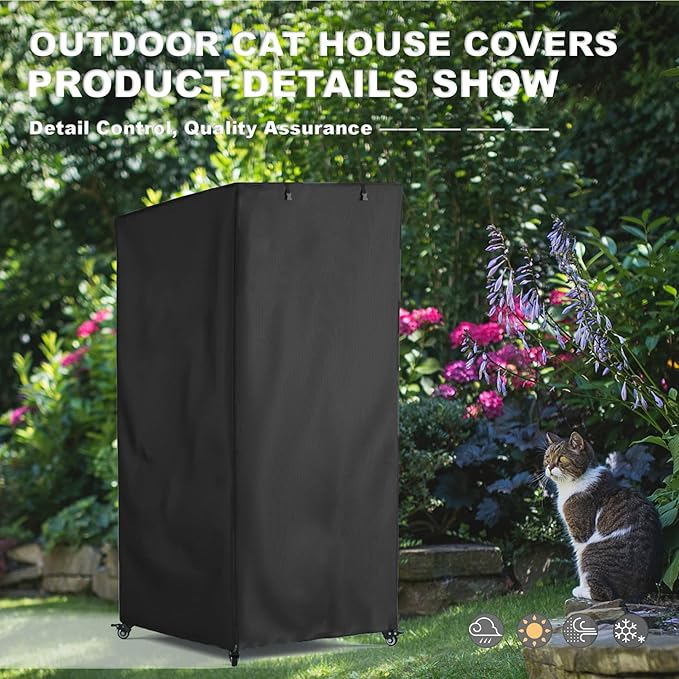 Outdoor Cat House Cover, Super Waterproof Feral Cattery Cat Cover, Cat Enclosure Cover, 600 D Heavy Duty Rain Sheet ,, 32x32x71 inch (Cover only)Black, Mx-1869-A