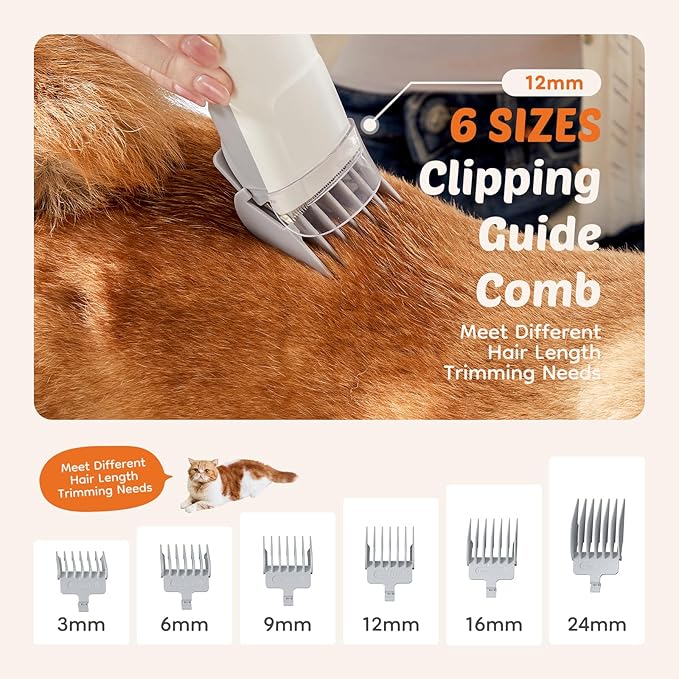 Pet Grooming Vacuum Kit, Hair Vacuum with Cordless Clippers with Capacity, Low Noise Operation, 3 Suction Modes, and 5 Essential Grooming Tools for Dogs and Cats