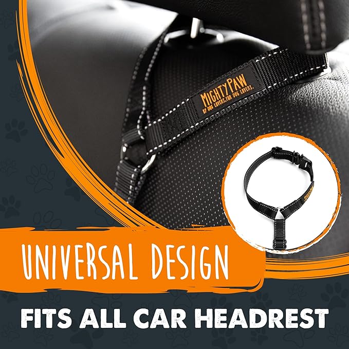 Mighty Paw Dog Seat Belt - Adjustable Length Fits Both Large and Small Dogs - Universal Design - Fits All Car Headrest - Reinforced Tactical Buckle - Strong and Easy to Use - Lightweight and Strong