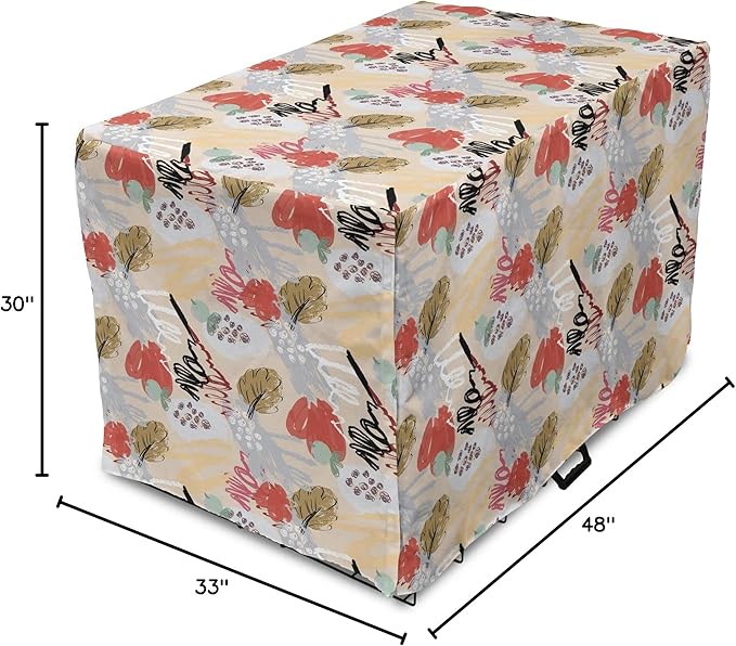 Lunarable Berries Dog Crate Cover, Random Doodle Art of Paintbrush Strokes Colorful Woodland Items Scribbles, Easy to Use Pet Kennel Cover for Medium Large Dogs, 48 Inch, Beige Multicolor