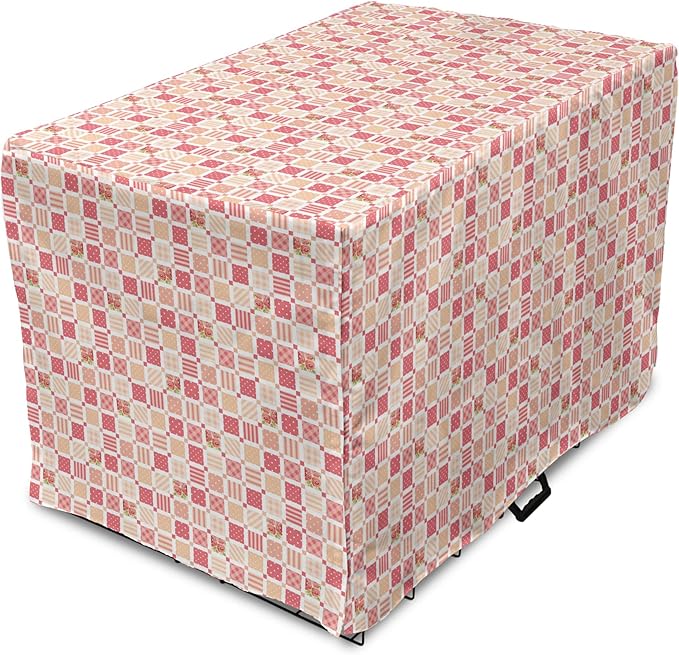Lunarable Dusty Rose Dog Crate Cover, Patchwork Inspired with Different Patterned Squares Shabby Form Style, Easy to Use Pet Kennel Cover for Cats & Medium Dogs, 24 Inch, Salmon Dark Coral
