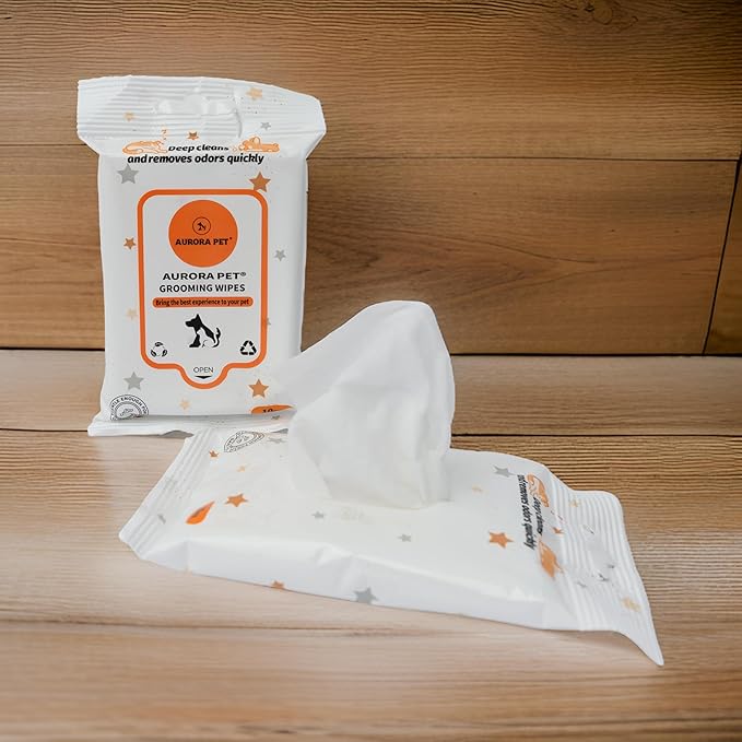 Aurora Pet Wipes – 100% Natural, Plant-Based Hypoallergenic Grooming Wipes for Dogs & Cats (120-Count Travel Pack)