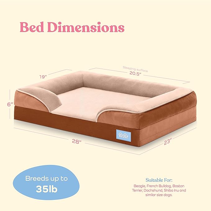 Orthopedic Sofa Dog Bed - Ultra Comfortable Dog Bed for Large Dogs - Breathable & Waterproof Pet Bed- Egg Foam Sofa Bed with Extra Head and Neck Support - (Medium, Brown)
