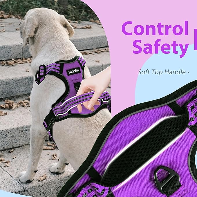 Dog Harness,No Pull Pet Harness Adjustable Reflective Pet Harness Easy Control Handle for Small to Large Dogs Soft Padded Puppy Vest (Purple, Small)
