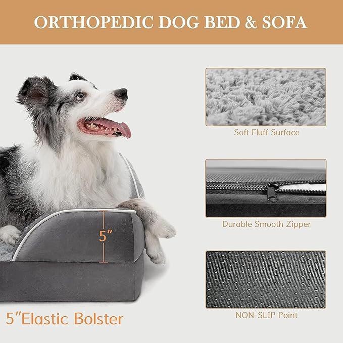Jumbo Dog Bed for Extra Large Dogs, Waterproof Orthopedic Dog Bed, Jumbo Breed Dog Bed, PV Washable Dog Sofa Bed with Removable Cover & Non-Slip Bottom(Jumbo,Grey)