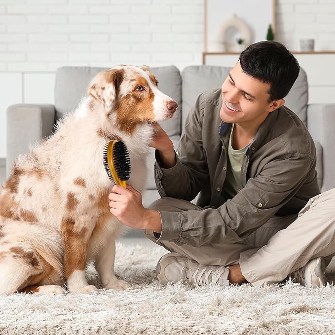 TAKAVU Dog Cat Detangling Brush, Two-Sided Pin & Boar Bristle Grooming Brush for Removing Loose Hair Dirt and Promoting Healthy Coat, De-shedding Pet Supplies Comb, Detangler Brush for Dogs, Cats