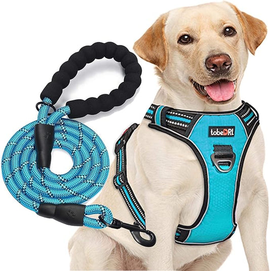 tobeDRI No Pull Dog Harness Adjustable Reflective Oxford Easy Control Medium Large Dog Harness with A Free Heavy Duty 5ft Dog Leash