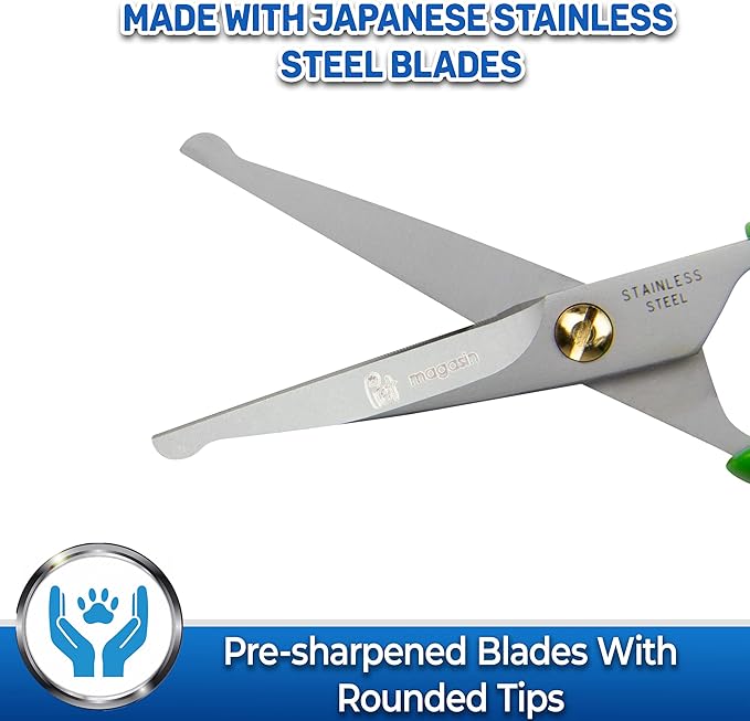 Pet Magasin Japanese Stainless Steel Grooming Scissors (2) for Facial Hair and Larger for Body Trimming with Round Tip