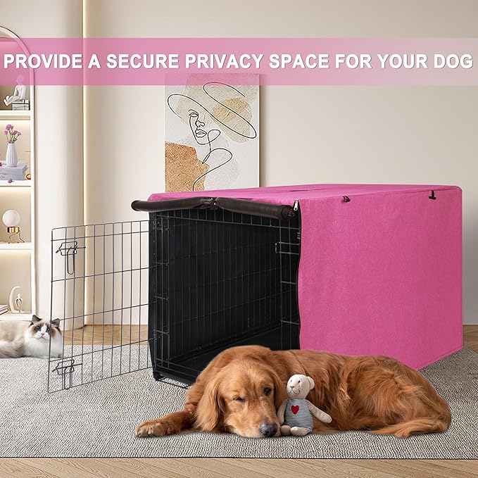 HiCaptain Dog Crate Cover for 48 Inches Crate Cage, Polyester Pink Pet Kennel Covers Fit for 1 2 3 Doors Standard Metal Crate - (Pink 48 Inch)
