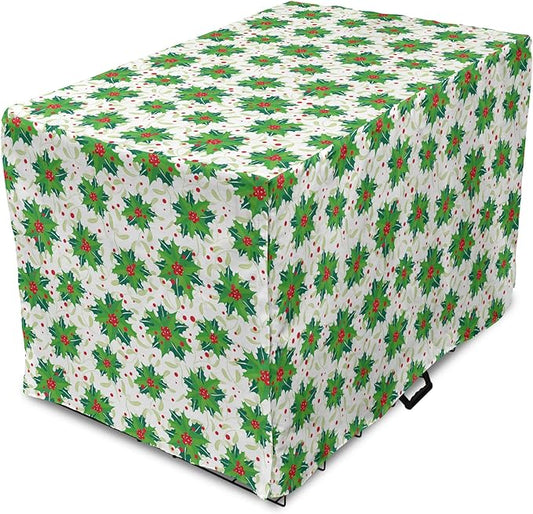 Lunarable Berries Dog Crate Cover, Holiday Themed Illustration of Berries Seasonal Christmas Ornaments, Easy to Use Pet Kennel Cover for Cats & Medium Dogs, 24 Inch, Pink Green