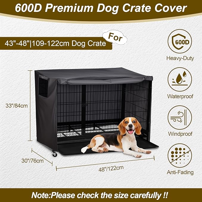 Dog Crate Cover 42 Inch Heavy Duty Durable 600D Polyester Insulated Dog Kennel Cover for Dog Cage, Dog Cage Cover Fit for Most Wire Pet Crates (ONLY Cover)