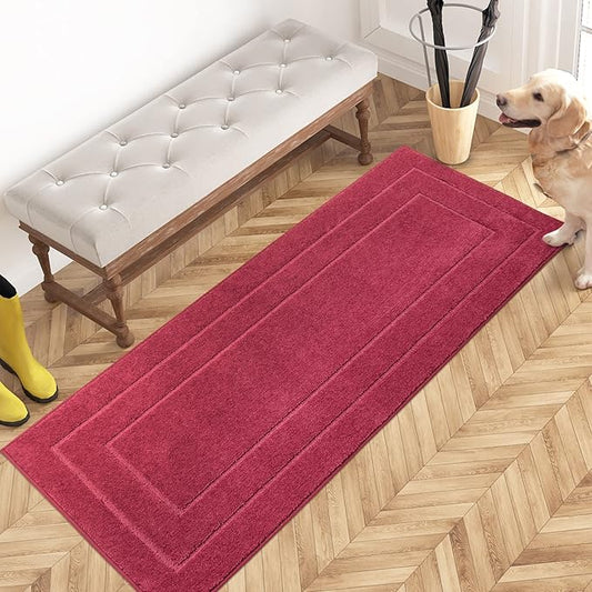 PURRUGS Dirt Trapper Door Mat 24" x 59.5", Non-Slip/Skid Machine Washable Entryway Rug, Dog Door Mat, Super Absorbent Welcome Mat for Muddy Wet Shoes and Paws, Burgundy Red