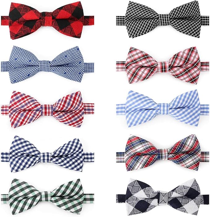 Segarty Puppy Bow Ties, 10 PCS Dog Bowtie Collar Bulk Holiday Cat Collar Grooming Bows for Pet Photography Festival Party Neck Wear Gift, Cute and Plaid Patterned