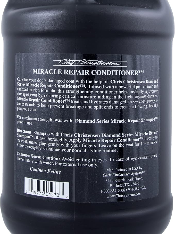 Chris Christensen Diamond Series Miracle Repair Dog Conditioner, Groom Like a Professional, Pro-Vitamin Formula, Provides Maximum Moisture, Use on Both Dogs and Cats, Made in USA, 128 oz