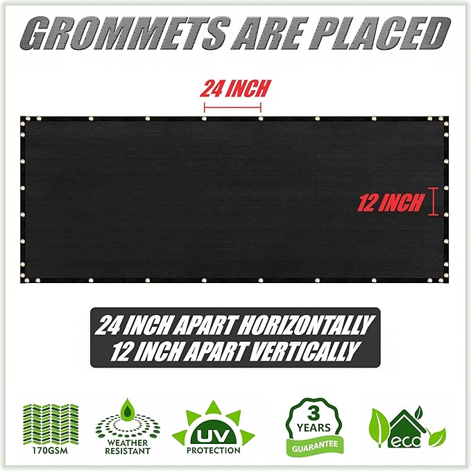 ColourTree 2' x 15' Black Custom Size Shade Cloth with Grommets - 90% Sunblock, Durable Mesh Fabric Tarp for Dog Kennel Cover, Fence Privacy Screen, Greenhouse, Chicken Coop & Pet Playpen