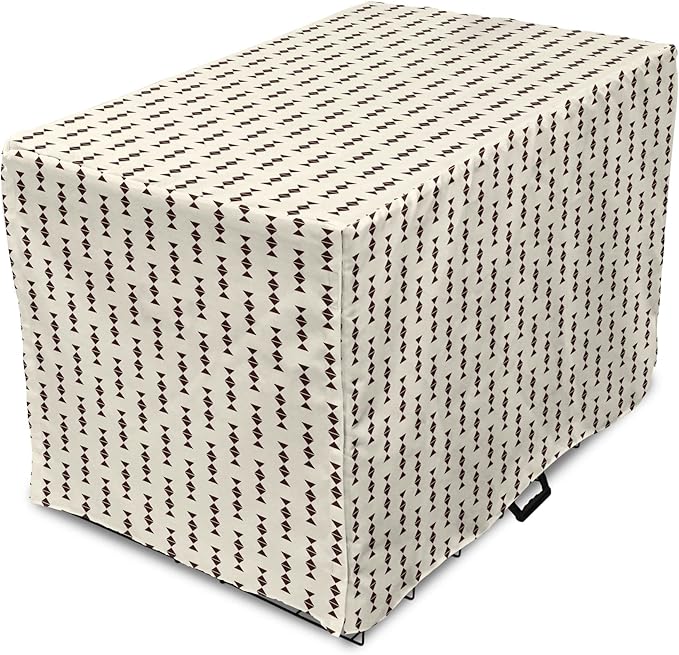 Lunarable Contemporary Brown Dog Crate Cover, Pattern of Repeating Triangular Simple Modern Concept, Easy to Use Pet Kennel Cover for Medium Large Dogs, 48 Inch, Eggshell and Seal Brown