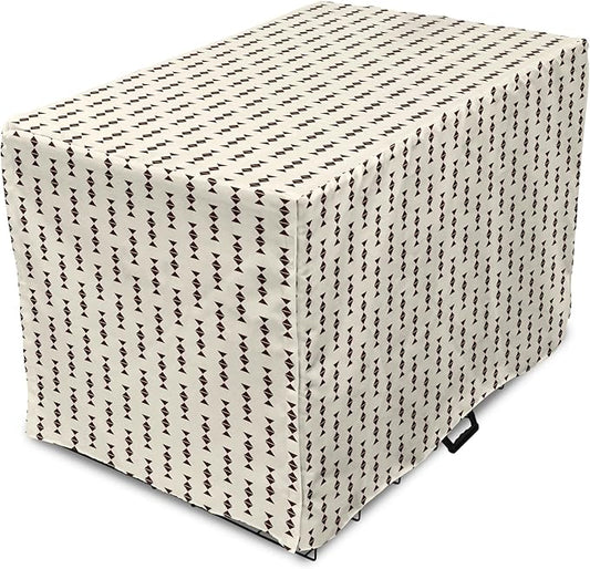 Lunarable Contemporary Brown Dog Crate Cover, Pattern of Repeating Triangular Simple Modern Concept, Easy to Use Pet Kennel Cover for Small Dogs Puppies Kittens, 22 Inch, Eggshell and Seal Brown