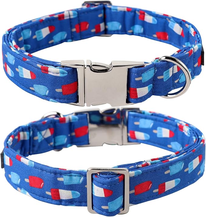 Lionet Paws Patriotic Dog Collar with Sailor Bow, 4th of July, Soft and Comfortable Adjustable Summer Popsicle Collar for Large Dogs, Neck 16-24 inches
