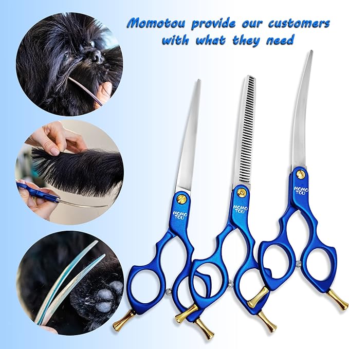 6.5'' Small Blue Straight Dog Grooming Scissors Professional Trimming Shears with Ultra-Lightweight Offset Handle 440C Stainless Steel Pet Scissors for Face and Paws