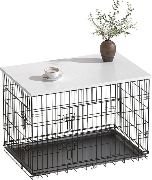 Piskyet Dog Crate Topper Wood Countertop for 48 42 36 30 24 inch Dog Cage, Dog Crate Cover,Dog Kennel Topper(Crate Not Include) (White, for 30 Inch Crate)