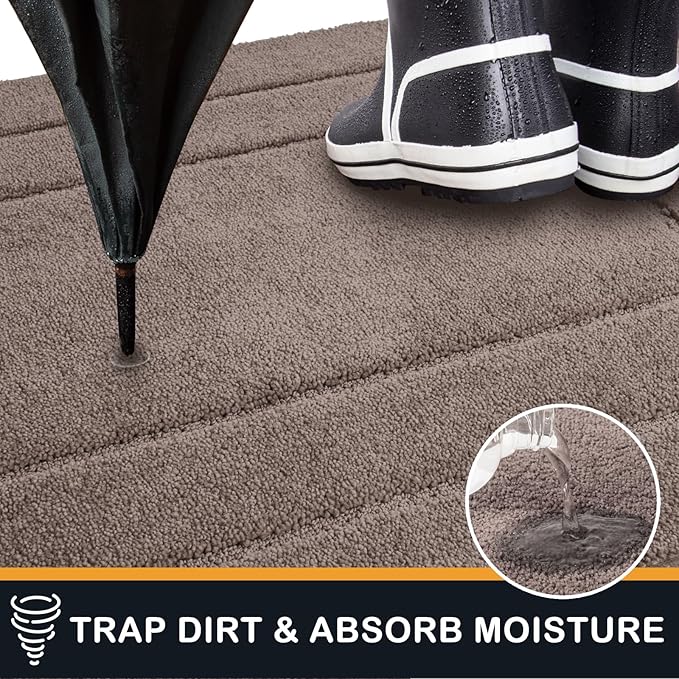 PURRUGS Dirt Trapper Door Mat 32" x 47.5", Non-Slip/Skid Machine Washable Entryway Rug, Dog Door Mat, Super Absorbent Welcome Mat for Muddy Wet Shoes and Paws, Grayish Brown