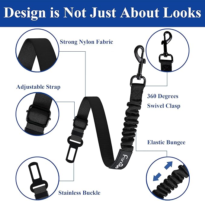 Dog Seat Belt for Car. Adjustable Dog Safety Seatbelt. Adjustable Strap, Strong Nylon Fabric, Bungee Buffer Dog Puppy Car Seat Belt. (Navy - 1 Pack)