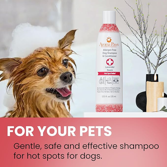 Dog Shampoo and Conditioner - Tearless Shampoo for Cleansing, Grooming, and Conditioning - Hot Spot Treatment Shampoo for Dogs and Puppies - Lavender and Neem 13.5 oz