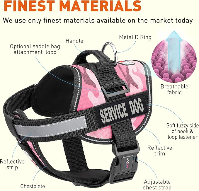 Dogline Unimax Service Dog Harness Vest with Removable Service Dog Patches Adjustable Straps Breathable Neoprene for Medical Identification Training Dogs Girth 22 to 30 in Pink Camo