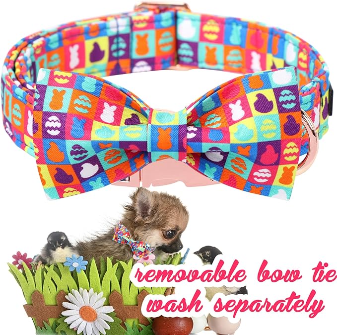 Unique Style Paws Easter Day Dog Collar with Bow Colorful Egg Rabbit Dog Collar Bowtie Bowtie Collar for Large Medium Small Dogs