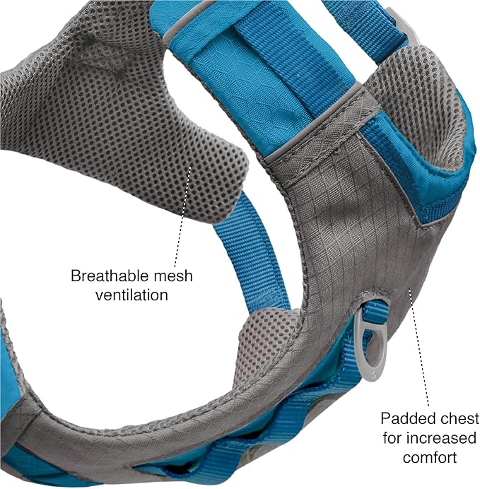 Kurgo Journey Air Dog Harness, Vest Harnesses for Dogs, Pet Hiking Harness for Running & Walking, Reflective, Padded, Includes Control Handle, No Pull Front Clip (Blue, Large)