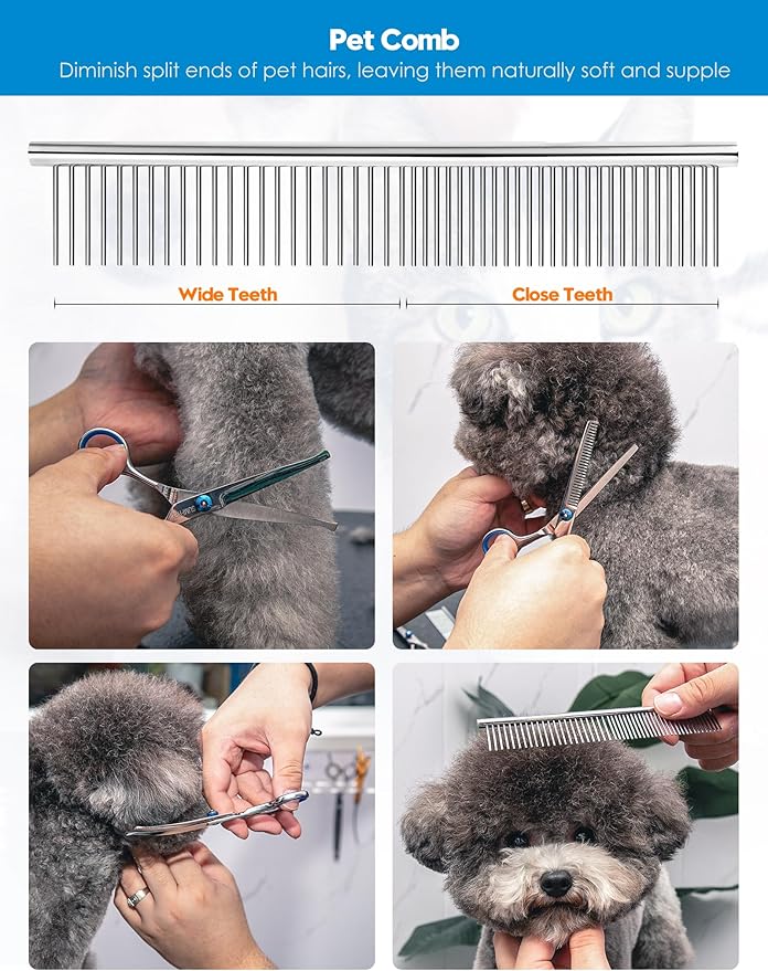 SUMFREY Dog Grooming Scissors with Safety Round Tips，Professional 5 in 1 Dog Grooming Kit ，Dog Scissors for Grooming Sharp and Durable, DGS001