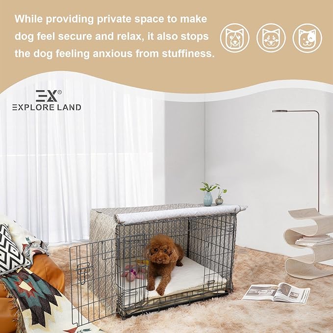 Explore Land Pattern Dog Crate Cover for 42 Inches Wire Cage, Heavy-Duty Polyester 1 2 3 Doors Standard Metal Pet Kennel Enclosure (Vintage Violet)