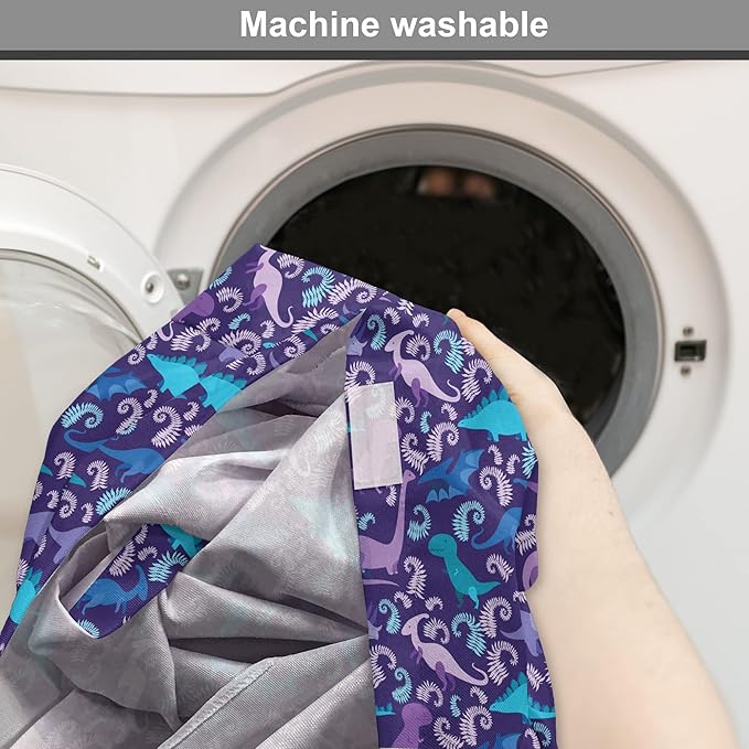 Lunarable Jurassic Dog Crate Cover, Abstract Cartoon Dinosaur Pattern Ferns Caricature Style Creatures Prehistoric, Easy to Use Pet Kennel Cover for Small Dogs Puppies Kittens, 22 Inch, Blue Purple