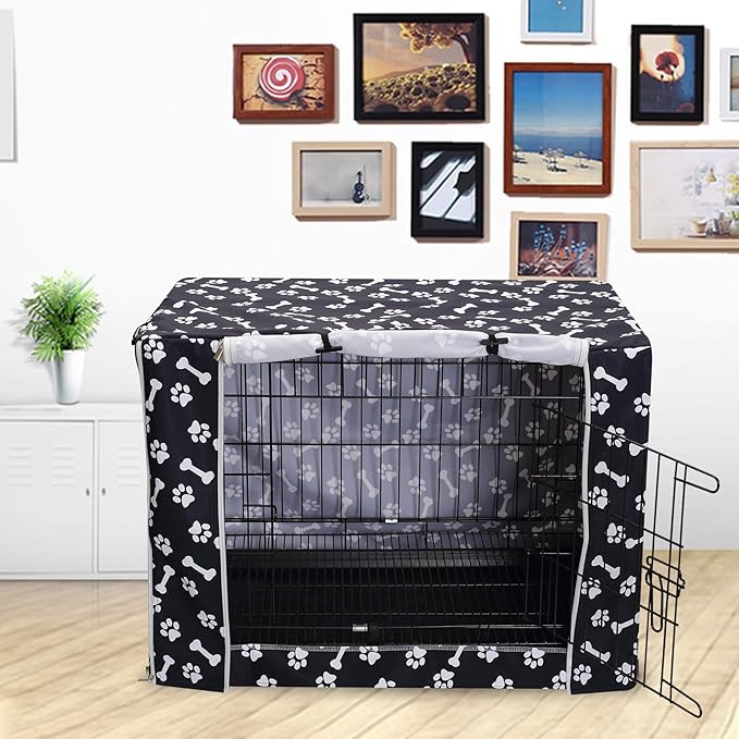Geyecete Large Dog Crate Cover Fits 24-48 Inch, Black, 48 Inch (Cover Only, Crate Not Included)