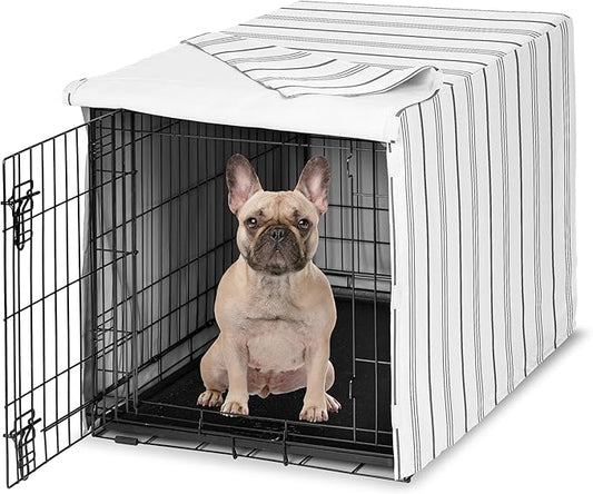 Sweet Jojo Designs White and Grey Stripe Dog Crate Cover – Kennel Covers for 30 Inch Pet Cage Small/Medium - Neutral Contemporary Modern Pinstriped Minimalist Gray