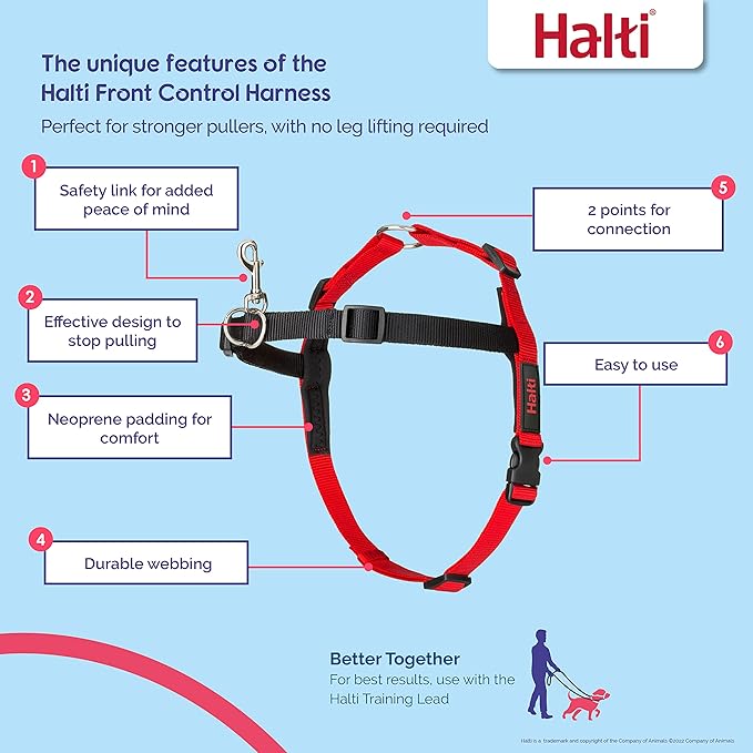 HALTI Front Control Harness Size Medium & HALTI Training Leash Size Large, Black Combination Pack - Stop Your Dog Pulling on The Leash. Adjustable, Lightweight & Easy to Use. Suitable for Medium Dogs
