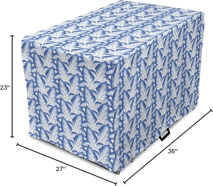 Lunarable Traditional Dog Crate Cover, Blue Leaves Ornate Folkloric Design Ethnic Motifs of Asia Print, Easy to Use Pet Kennel Cover for Medium Large Dogs, 36 Inch, Cobalt Blue and White