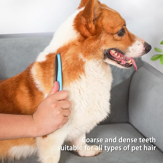 Pet Dematting Tool 2 Pack Double Sided Undercoat Rake & Dematting Comb for Cats and Dogs for Detangling Matted or Knotted Undercoat Hair (Blue & Black, Large)