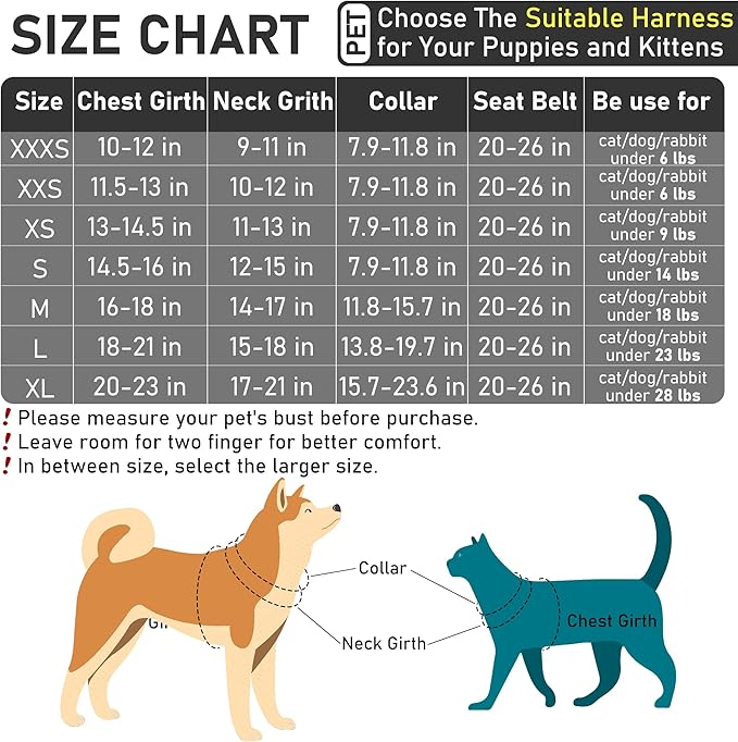 GAMUDA Dog Harness, Collar and Seat Belt Set, Vehicle Safety Harness, Retractable Adjustable Pet Seatbelts with Travel Strap and Carabiner for Most Cars (Black, XS)