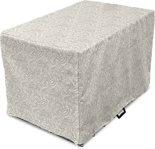 Lunarable Traditional Dog Crate Cover, Orient Paisleys Swirled Leaves Oriental Culture Inspirations Print, Easy to Use Pet Kennel Cover for Medium Large Dogs, 30 Inch, Warm Taupe and White