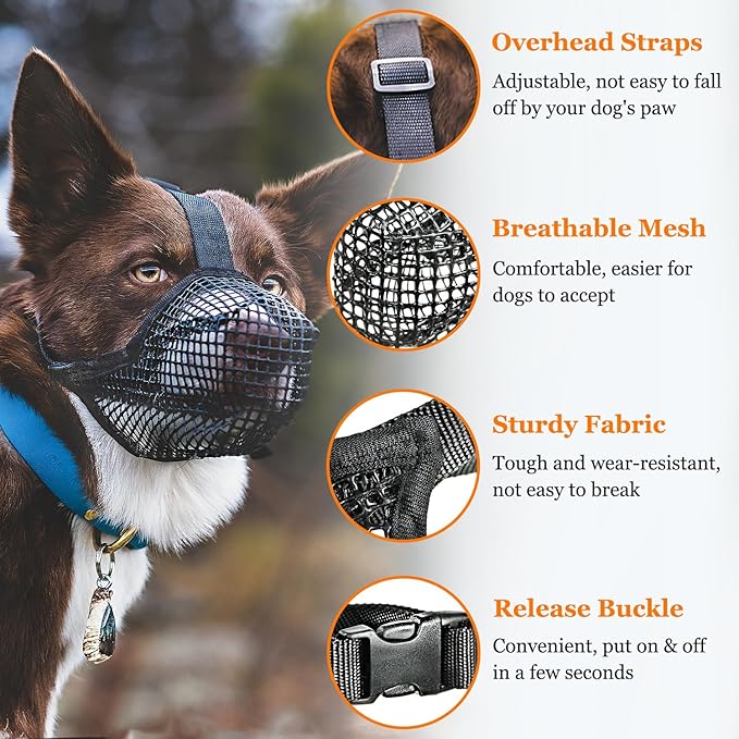 Crazy Felix Dog Muzzle, Soft Mesh Muzzle for Small Medium Large Dogs Labrador German Shepherd, Breathable Adjustable Muzzles for Biting, Chewing, and Scavenging, Allows Panting and Drinking(Grey,S)