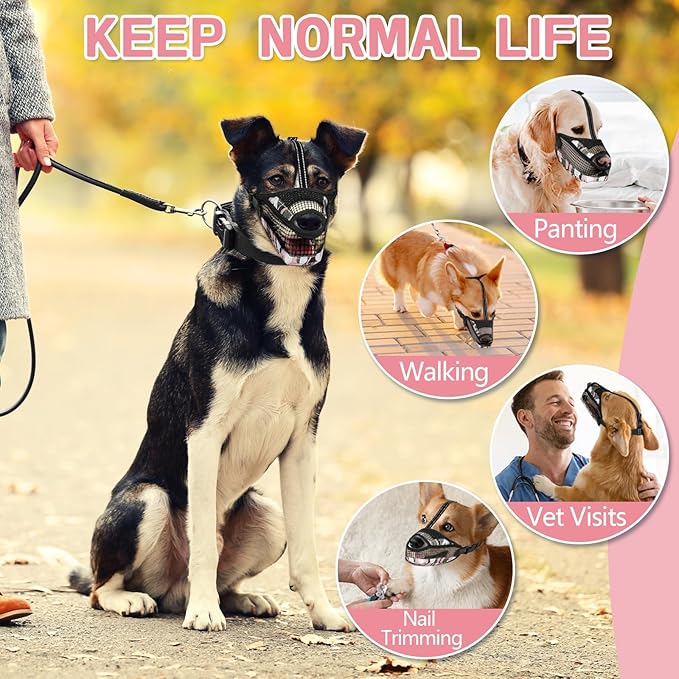 Dog Muzzle for Large Medium Small Dogs, Soft Mesh Muzzle for Dogs with Reflective Adjustable Strap, Prevent Biting Chewing and Licking, Dog Nose Open Design for Reduction Friction (Pink, M)