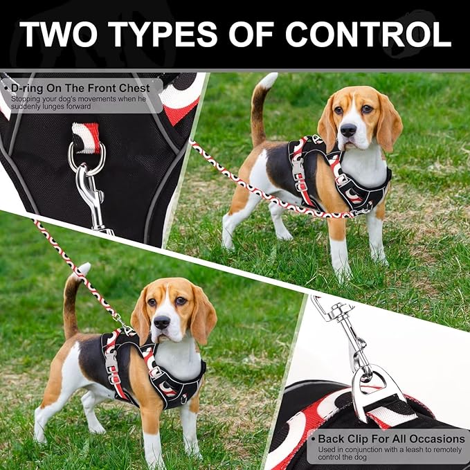No Pull Dog Harness and Leash Set,Reflective Dog Harness with Easy Control Soft Handle,Adjustable and Comfortable for Easy Walking,Fit Small Medium Large Breed Dogs,Black,S